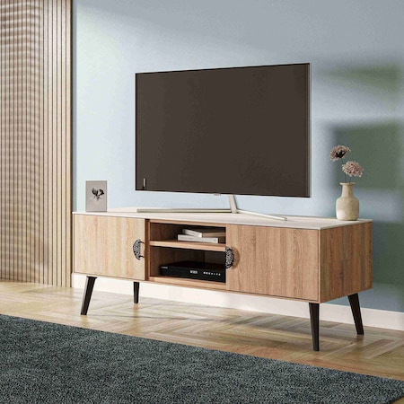 Manhattan Comfort Haley TV Stand 55.10 in Natural & Nude in Natural and Nude TV005-NN